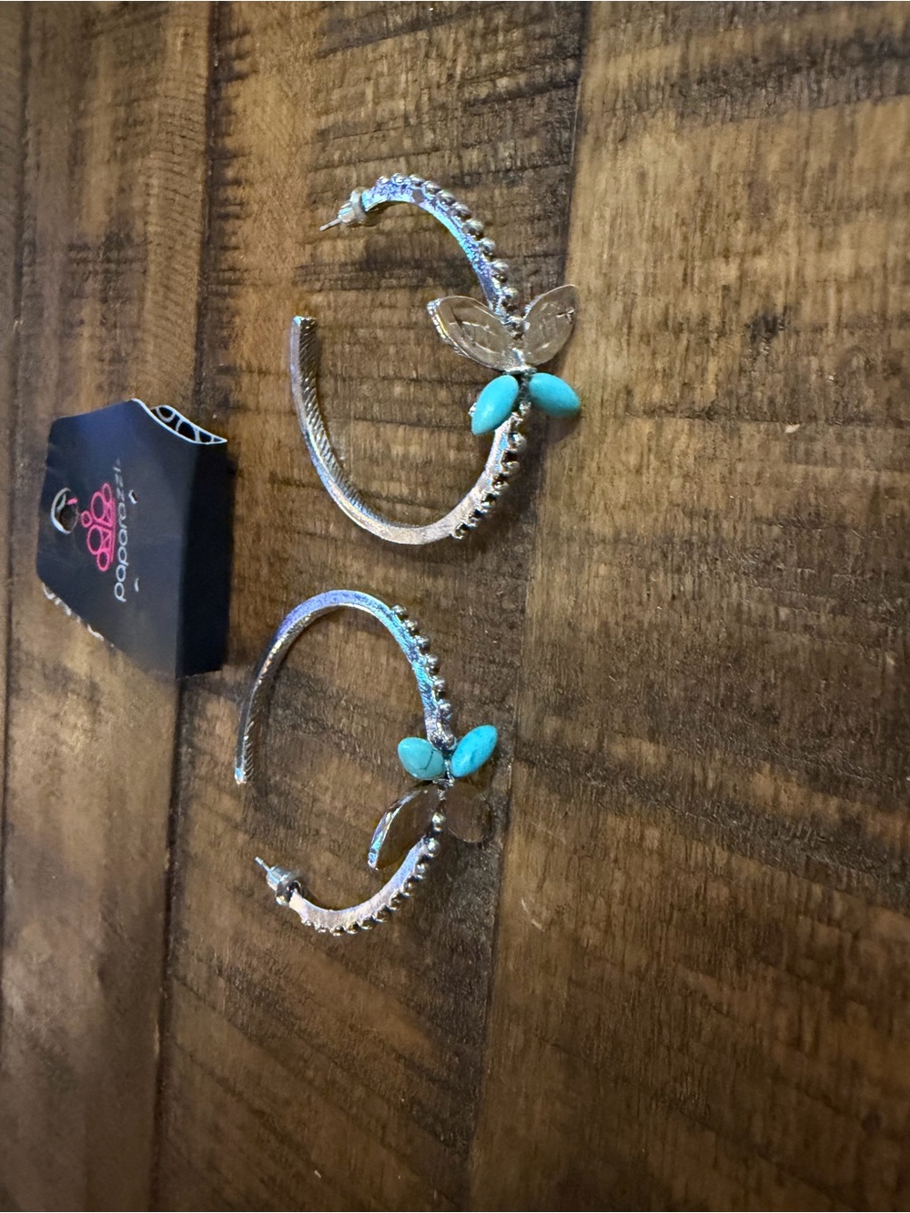 Paparazzi Silver Hoop Earrings with Turquoise Accents